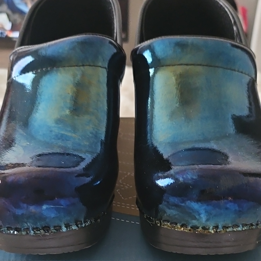 Dansko Petrol Iridescent Blue Clogs
